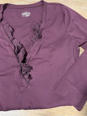 J. Crew Women's Plum Ruffle-Trim Long Sleeve Top